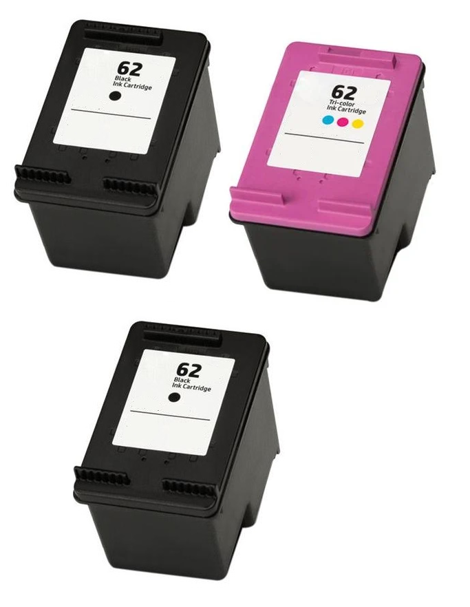 2 x Remanufactured HP 62 Black and 1 x HP 62 Colour Ink Cartridges High Capacity